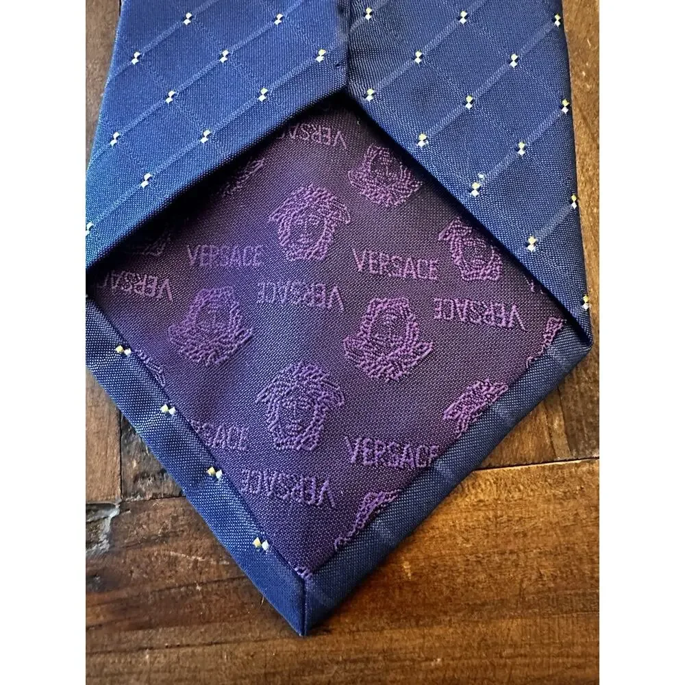 Gianni Versace Necktie Neck Tie Silk Designer Made In Italy Navy